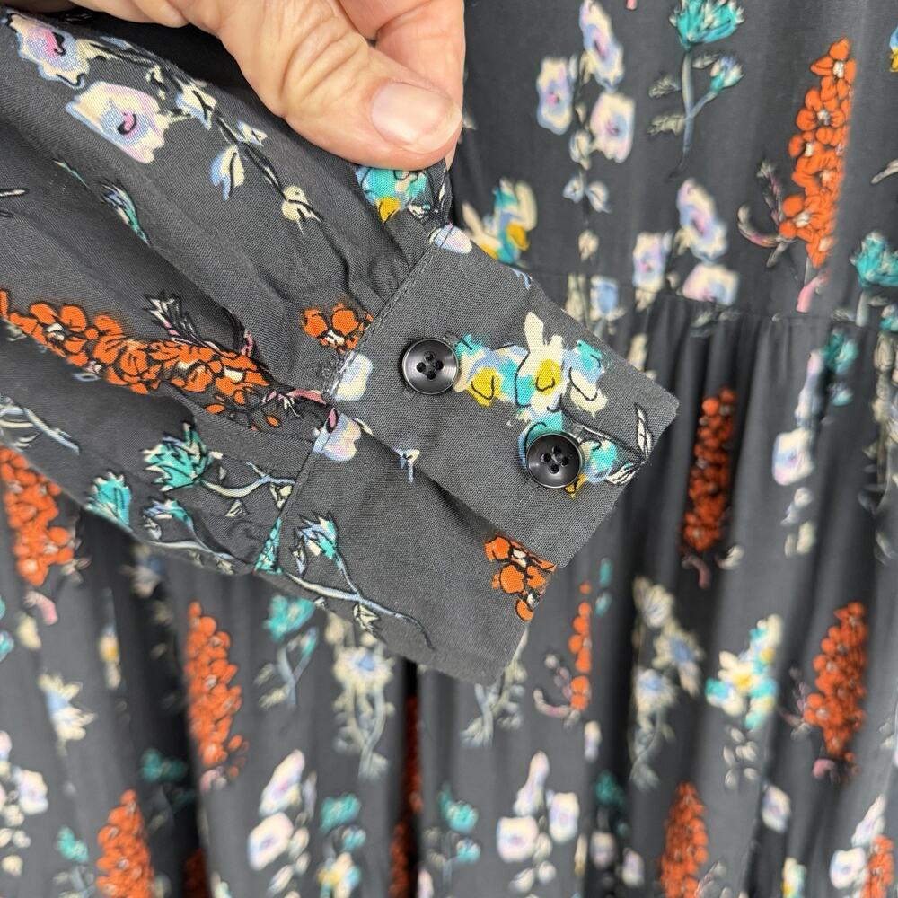 Natural Life Tiered Maxi Dress Size Small Gray Floral Prairie Boho Cottagecore - Picture 8 of 13